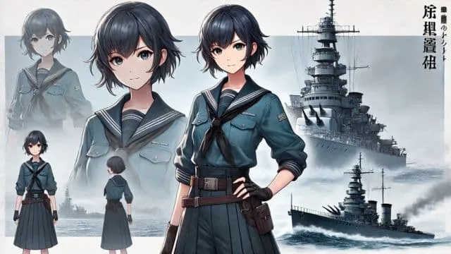 日本軍艦「汐風丸」の擬人化イラスト（女性）